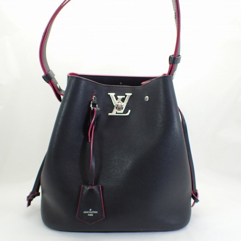 Louis Vuitton Leather LockMe Bucket Shoulder Bag Black